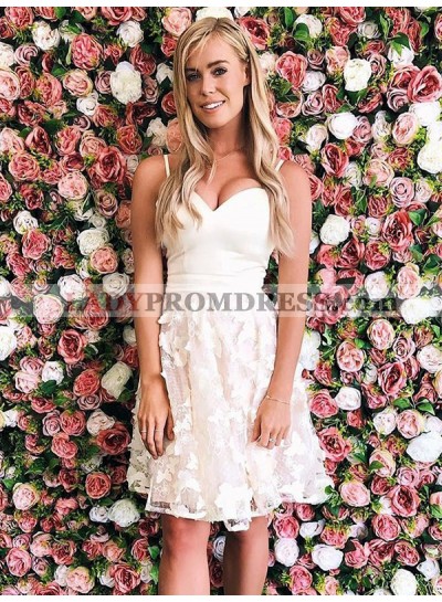2023 A-Line/Princess Straps Sweetheart Sleeveless Applique Knee-Length Homecoming Dresses