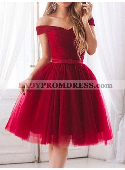 2023 Ball Gown Off-The-Shoulder Ruching Bowknot Tulle Knee-Length Homecoming Dresses