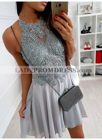 2023 A-Line/Princess Halter Sleeveless Applique Beading Criss Cross Chiffon Cut Short/Mini Homecoming Dresses