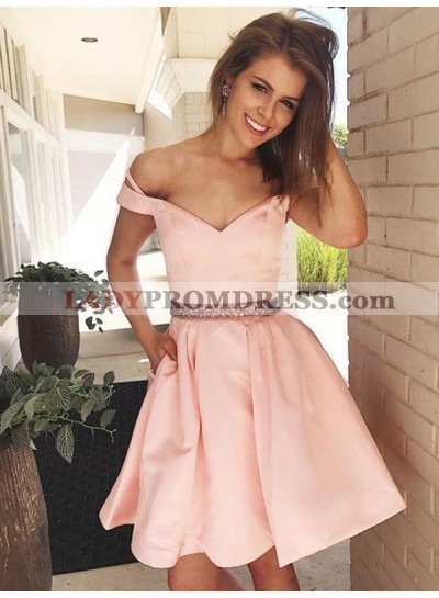 2023 A-Line/Princess Sweetheart Off-The-Shoulder Beading Pleated Short/Mini Homecoming Dresses