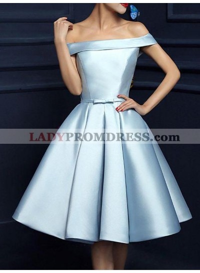 2023 A-Line/Princess Off-The-Shoulder Bowknot Knee-Length Satin Lace Up Homecoming Dresses