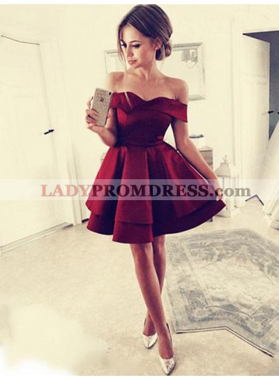 2023 Burgundy Cut Shorts Layers Off-The-Shoulder Sweetheart Mini A-Line/Princess Homecoming Dresses