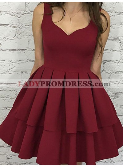 Burgundy V Neck Sleeveless Pleated Layers Cut Short/Mini Homecoming Dresses