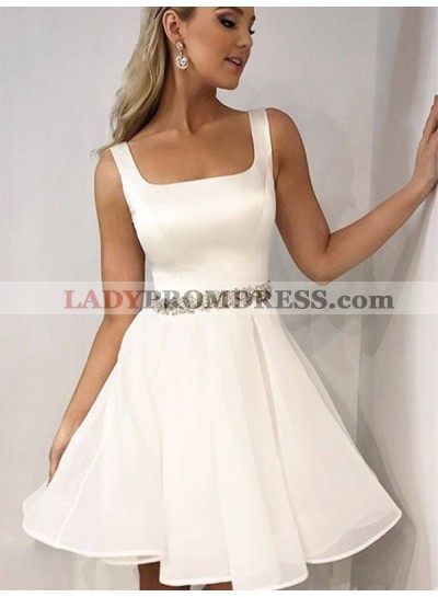 White Beading Square Neck Sleeveless A-Line/Princess Cut Short/Mini Homecoming Dresses