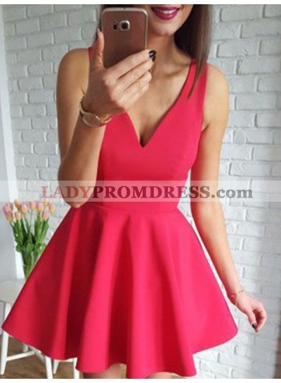 Simple High Low Cut Short V Neck Sleeveless A-Line/Princess Homecoming Dresses