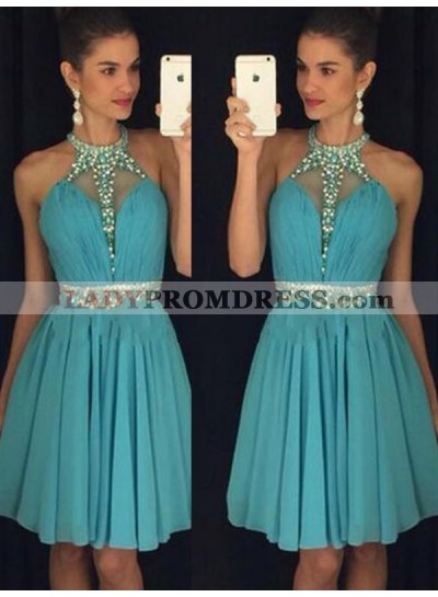 Chiffon Beading Halter Sleeveless Short Mini Homecoming Dresses