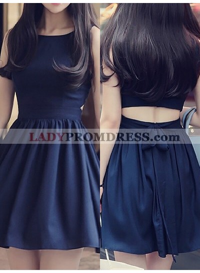 Simple Scoop Neck Sleeveless A-Line/Princess Cut Out Back Cut Short Mini Black Homecoming Dresses