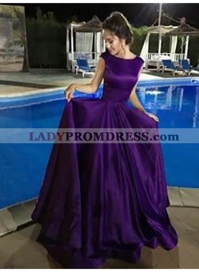 Scoop Cap Sleeve Ruffles A Line Purple Satin Simple Prom Dresses 2022