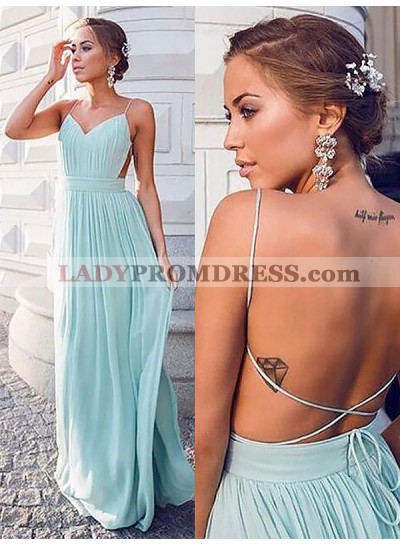 V Neck Mint Green Chiffon Spaghetti Straps Backless Sexy Criss Cross Prom Dresses 2023