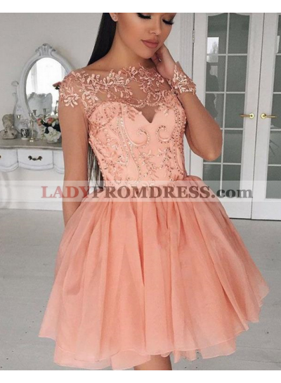 Sweetheart Off The Shoulder Long Sleeve Sheer A Line Beading Chiffon Homecoming Dresses