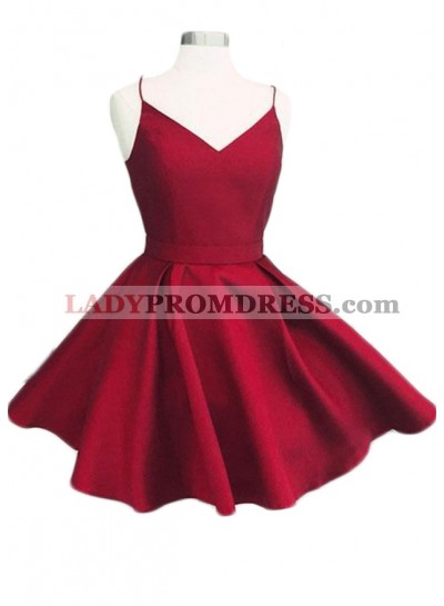 Spaghetti Straps V Neck A Line Pleated Backless Cut Out Bow Knot Homecoming Dresses