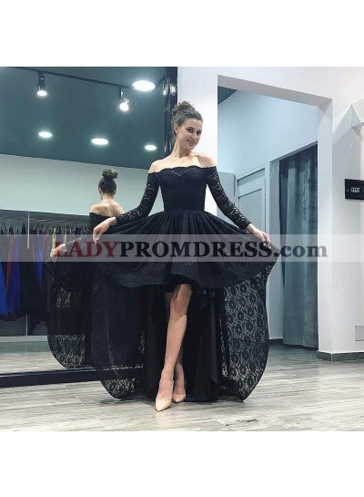 Off The Shoulder Long Sleeve Ball Gown Pleated High Low Lace Homecoming Dresses