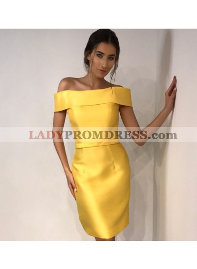 Sheath Off The Shoulder Satin Daffodil Simple Elegant Sexy Homecoming Dresses
