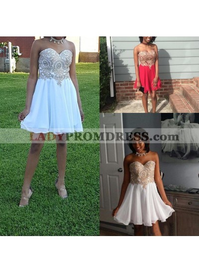 Strapless Sweetheart A Line Chiffon Pleated Appliques Short Homecoming Dresses