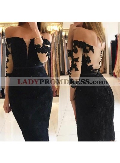 Off The Shoulder Long Sleeve Sheath Sheer Appliques Flowers Homecoming Dresses