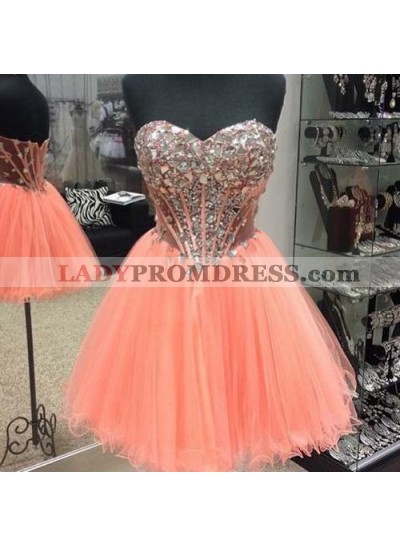 Strapless Sweetheart A Line Organza Rhinestone Backless Sexy Short Homecoming Dresses