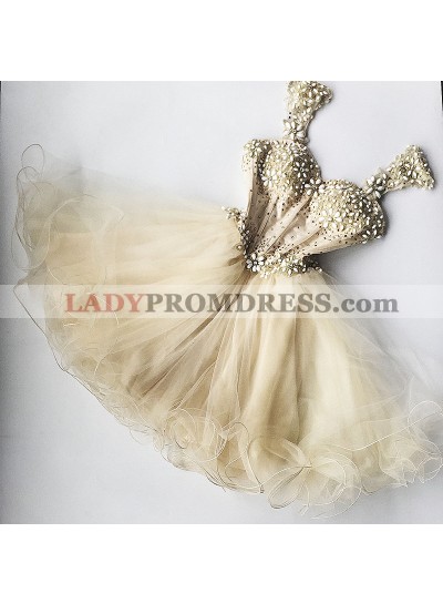 Sweetheart Ivory A Line Organza Pleated Beading Backless Sleeveless Homecoming Dresses