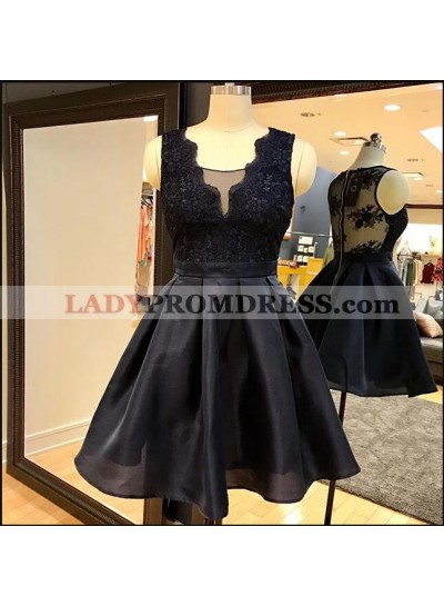 Sleeveless Sheer Back V Neck Appliques Chiffon Pleated Short A Line Homecoming Dresses