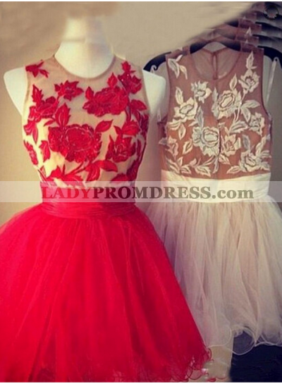 Round Neck Sleeveless Appliques Ball Gown Organza Flowers Short Homecoming Dresses