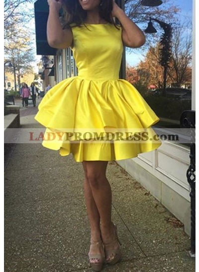 Jewel Sleeveless Short Tiered Pleated Taffeta Daffodil Simple Ball Gown Homecoming Dresses