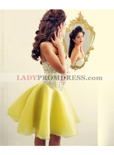 Rhinestone Sweetheart Strapless A Line Chiffon Pleated Short Backless Homecoming Dresses