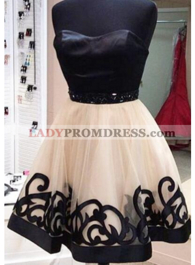 Black Strapless Sweetheart Backless A Line Organza Pleated Homecoming Dresses