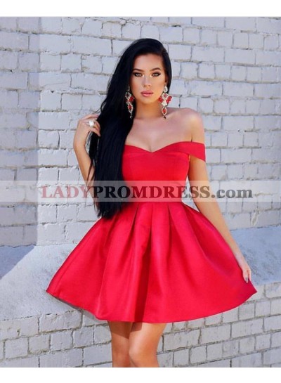 Off The Shoulder A Line Satin Pleated Sweetheart Short Elegant Homecoming Dresses