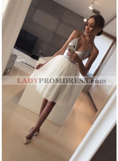Deep V Neck Spaghetti Straps Ball Gown Tulle Pleated Sexy Homecoming Dresses