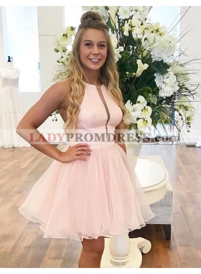 Halter Pink Organza A Line Short Pleated Sleeveless Simple Elegant Homecoming Dresses