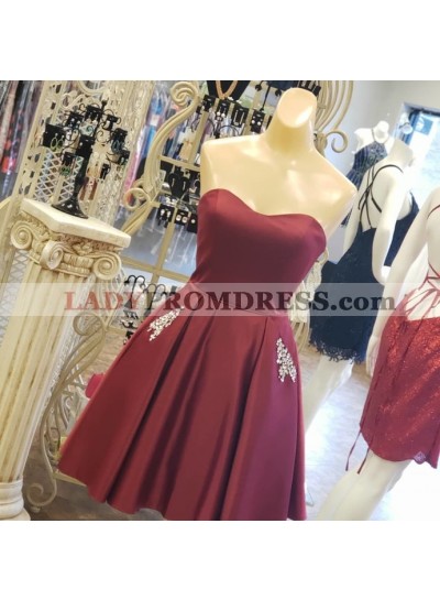 Sweetheart Detachable Spaghetti Straps A Line Backless Lace Up Satin Homecoming Dresses