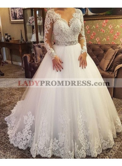 2023 Elegant Long Sleeves Sweetheart Lace Beaded Ball Gown Wedding Dresses / Bridal Gowns