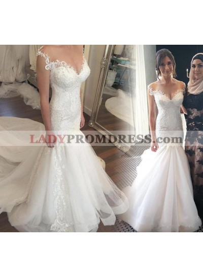 Alluring Ivory Mermaid/Trumpet Tulle With Appliques Sweetheart Long Train 2023 Wedding Dresses / Bridal Gowns