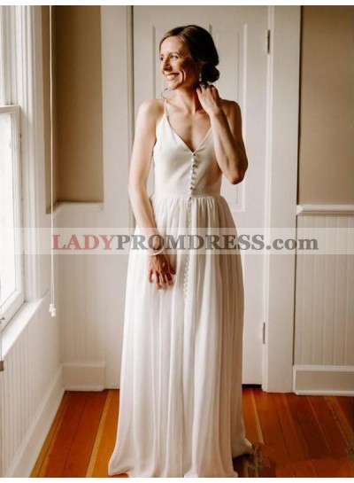2023 Elegant A Line/Princess V Neck Satin Button Backless Wedding Dresses / Bridal Gowns