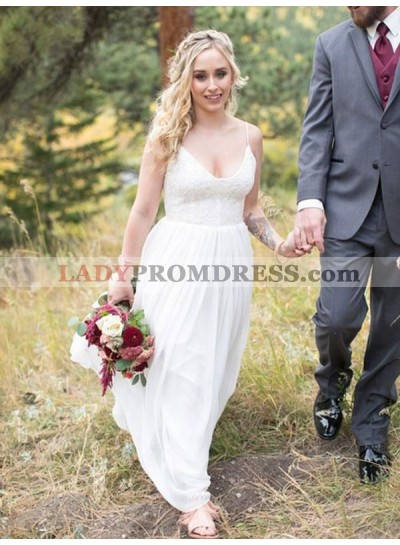Cheap A Line/Princess Backless Chiffon Lace Beach Wedding Dresses / Bridal Gowns 2023
