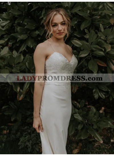 2023 Elegant Sheath Satin Spaghetti Straps Sweetheart Lace Wedding Dresses / Bridal Gowns
