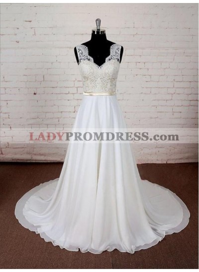 2023 High Quality A Line/Princess Chiffon Backless Beaded Beach Wedding Dresses / Bridal Gowns