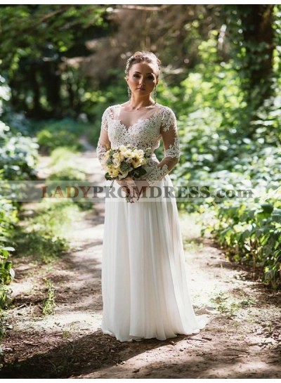 2023 Newly A Line/Princess Chiffon Long Sleeves Backless Applique Beach Wedding Dresses / Bridal Gowns