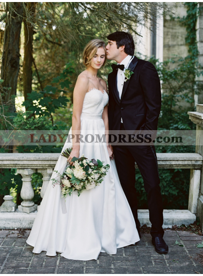 2023 Cheap A Line/Princess Sweetheart Satin Lace Wedding Dresses / Bridal Gowns
