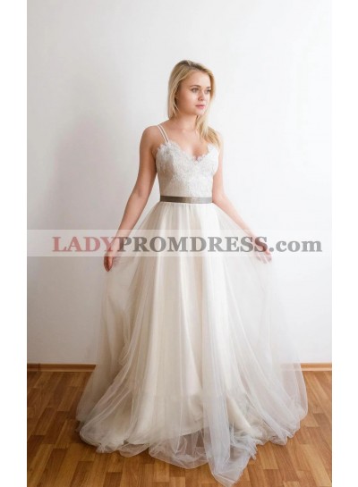 2023 New Arrival A Line/Princess Tulle Sweetheart Spaghetti Straps Sash Wedding Dresses / Bridal Gowns