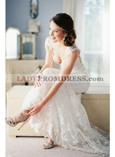 New Arrival Charming Sheath Capped Sleeves Sweetheart Lace Wedding Dresses / Bridal Gowns 2023