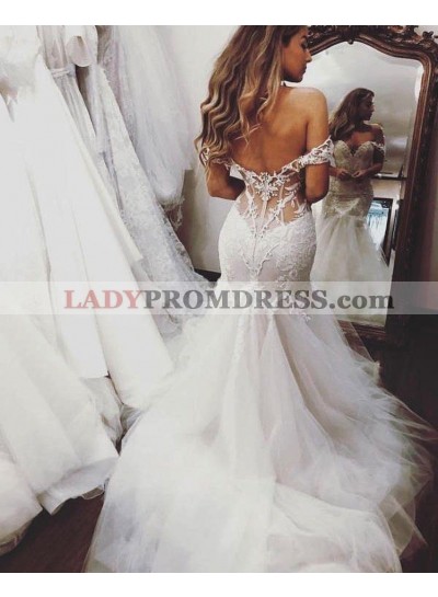 Sexy Mermaid/Trumpet Off Shoulder Sweetheart Tulle Backless Lace Wedding Dresses / Bridal Gowns 2023