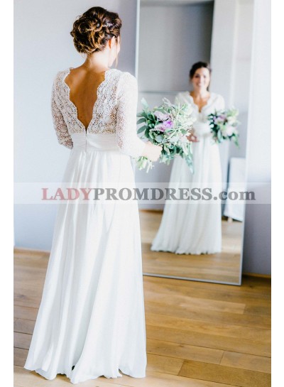 2023 New Arrival A Line/Princess Chiffon Long Sleeves V Neck Lace Beach Wedding Dresses / Bridal Gowns