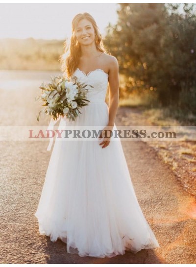 Classic A Line/Princess Sweetheart Lace Tulle Floor Length Long Wedding Dresses / Bridal Gowns 2023