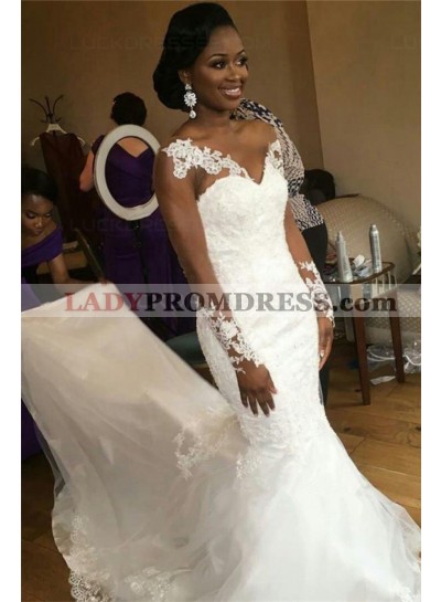 2023 New Arrival Mermaid/Trumpet Long Sleeves Sweetheart Tulle With Applique Wedding Dresses / Bridal Gowns