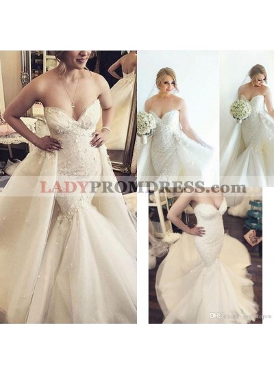Sexy Mermaid/Trumpet Sweetheart Tulle 2023  Long Train Lace Wedding Dresses / Bridal Gowns 