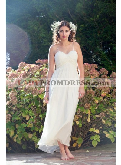 2022 Cheap Chiffon A Line/Princess Sweetheart Spaghetti Straps Beach Wedding Dresses / Bridal Gowns