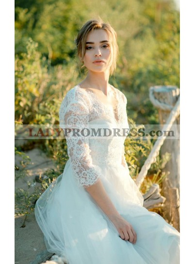 2023 New Arrival A Line/Princess Long Sleeves Lace Tulle Beach Wedding Dresses / Bridal Gowns