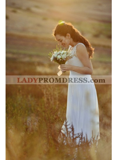 2023 Cheap A Line/Princess Chiffon White Lace Sweetheart Floor Length Long Beach Wedding Dresses / Bridal Gowns