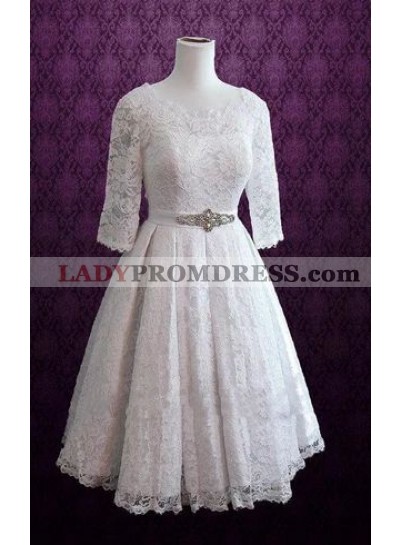 2023 Newly A Line/Princess Long Sleeves Lace Tea Length Short Wedding Dresses / Bridal Gowns
