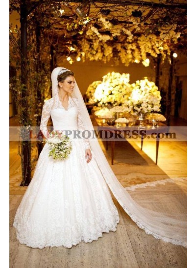 2023 New Arrival A Line/Princess Long Sleeves V Neck Princess Wedding Dresses / Bridal Gowns